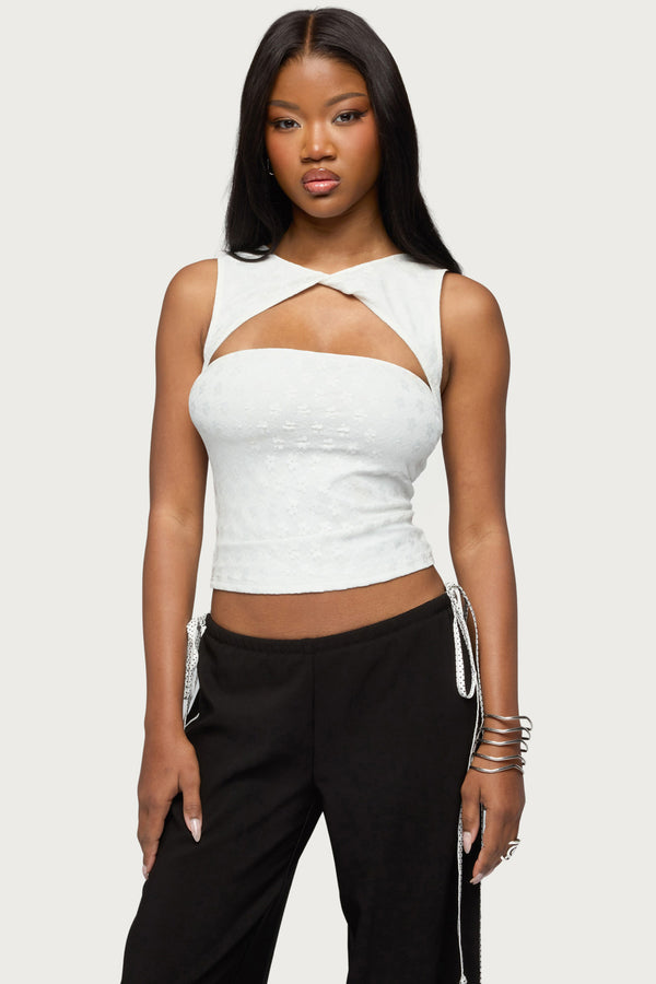 Elisia Twist Cutout Flower Lace Top view 1