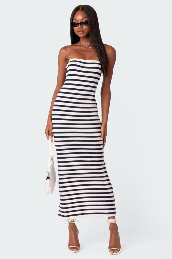 Knit Back Slitted Maxi Dress view 1
