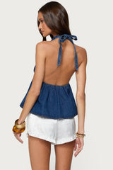 Safia Denim Halter Top