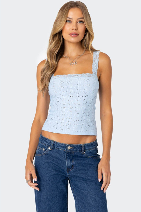 Virginia Lace Trim Eyelet Tank Top view 1
