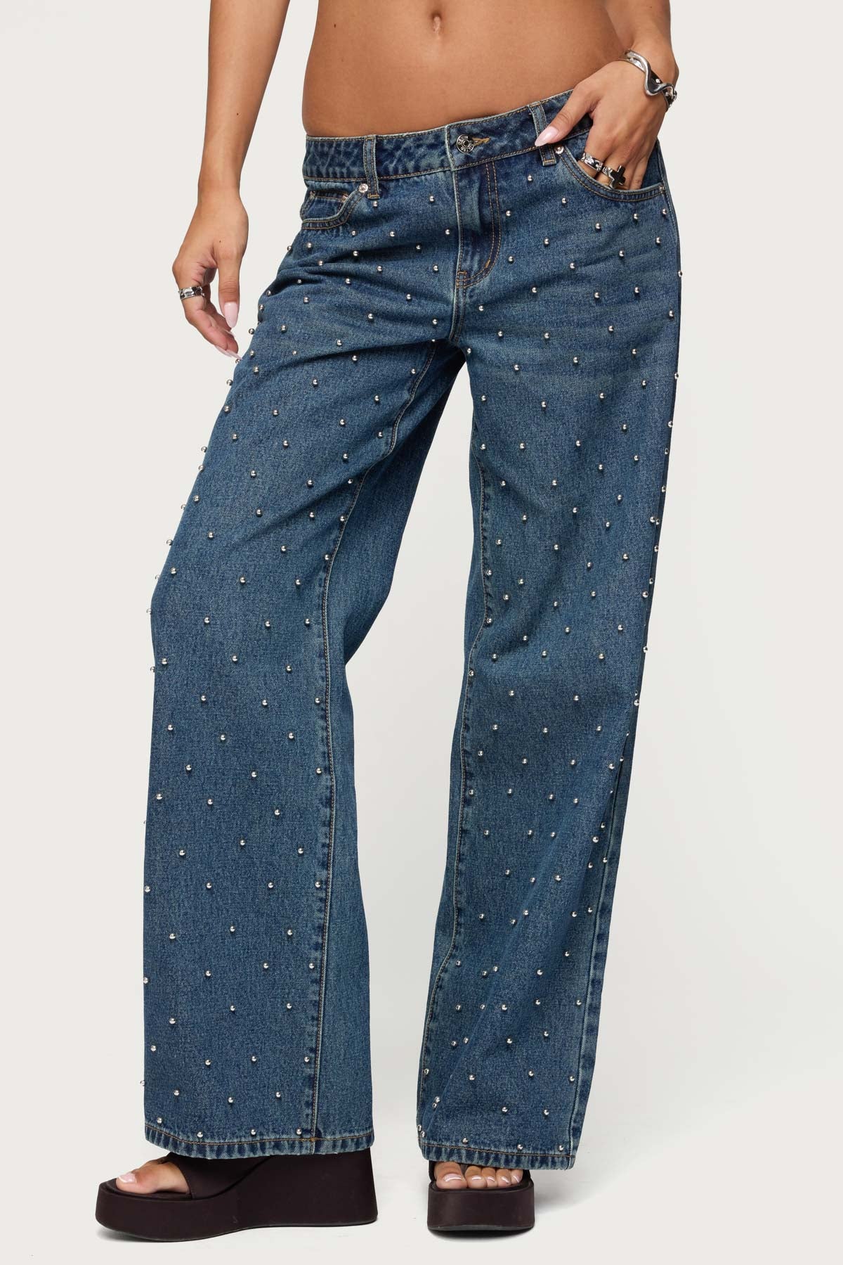Esmay Studded Low Rise Baggy Jeans