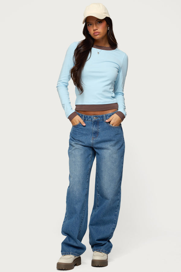 Contrast Layered Look Long Sleeve T Shirt view 2