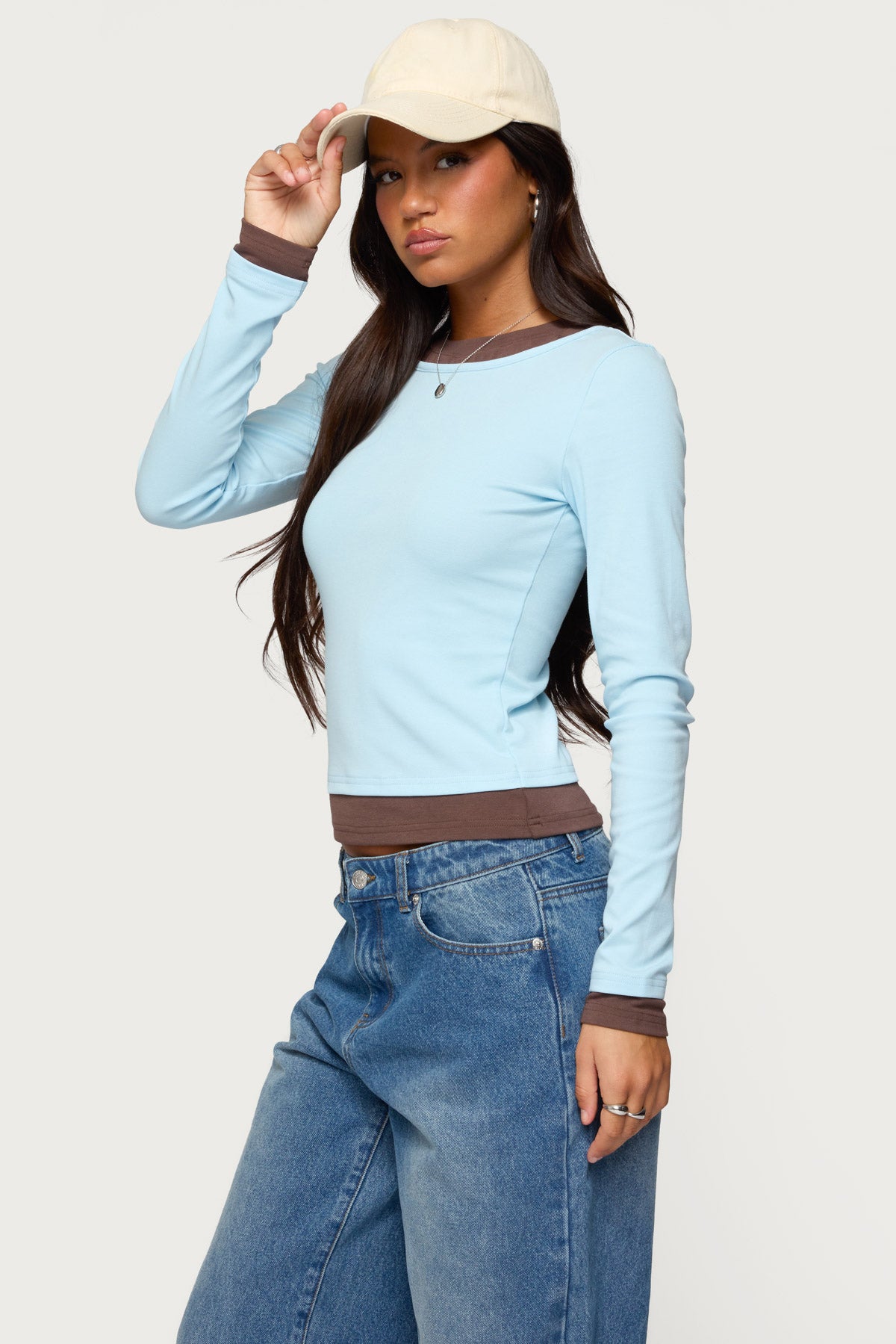 Contrast Layered Look Long Sleeve T Shirt