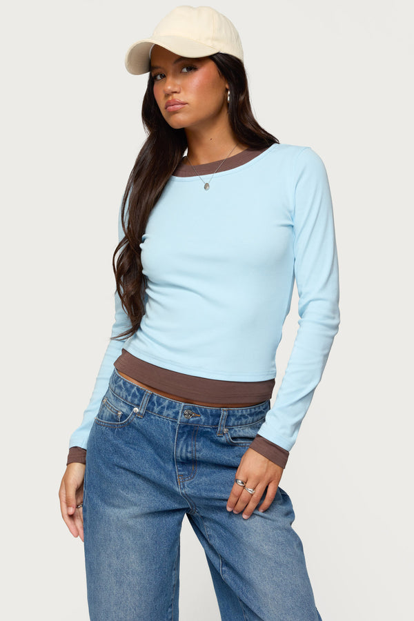 Contrast Layered Look Long Sleeve T Shirt view 1
