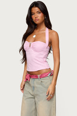 Caitie Striped Buckle Halter Top