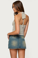 Lovina Textured Striped Halter Top