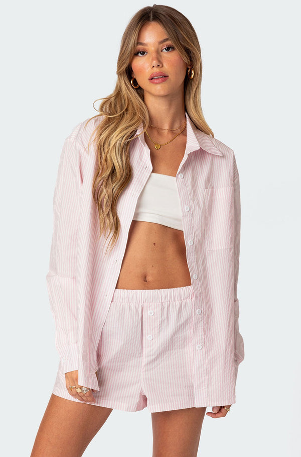 Oversized Pinstripe Button Up Shirt view 1