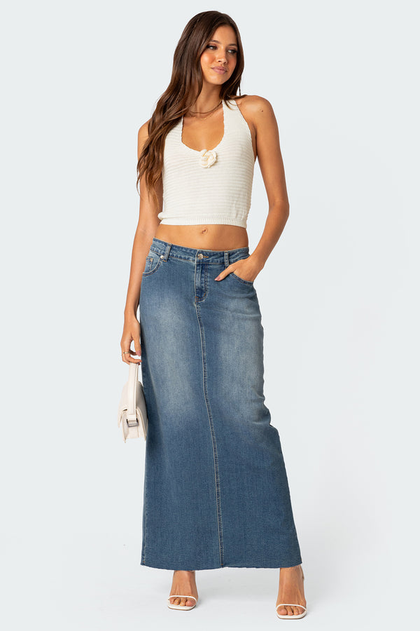 Elowyn Slitted Denim Maxi Skirt view 1