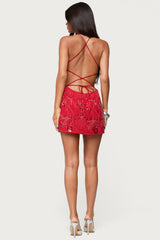 Annalee Backless Beaded Chiffon Mini Dress