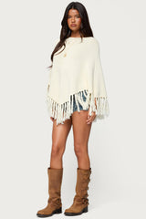 Kamila Fringe Knit Poncho
