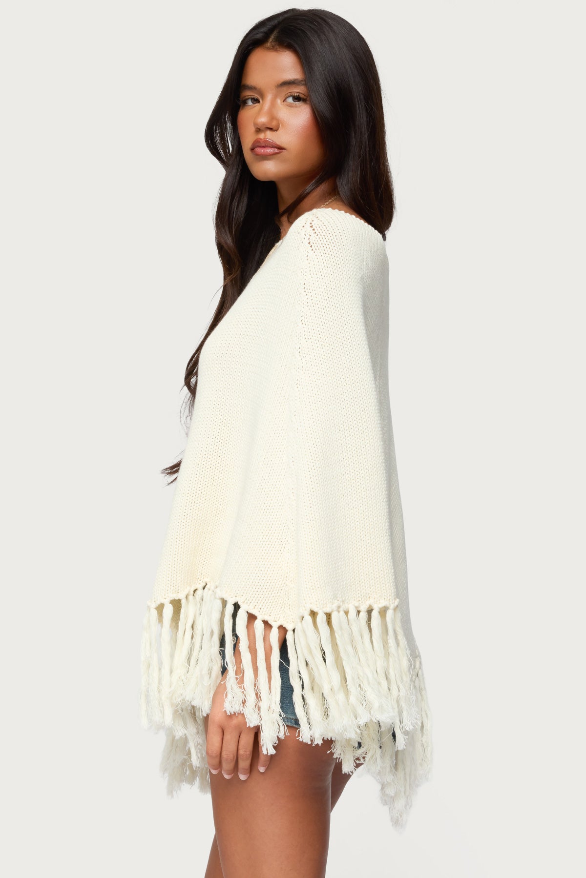 Kamila Fringe Knit Poncho