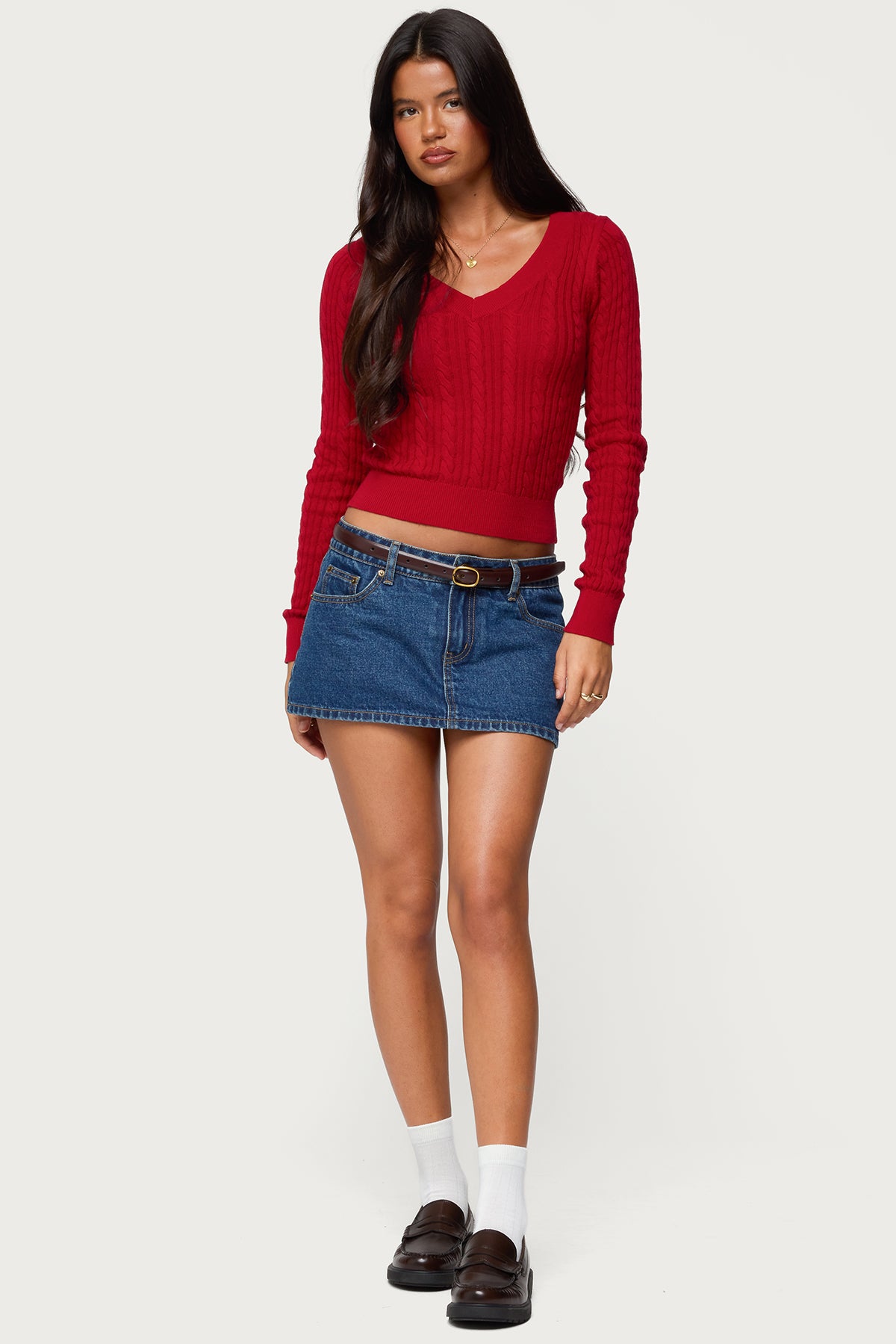 Ashlee V Neck Cable Knit Top
