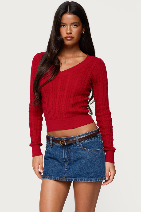Ashlee V Neck Cable Knit Top view 1