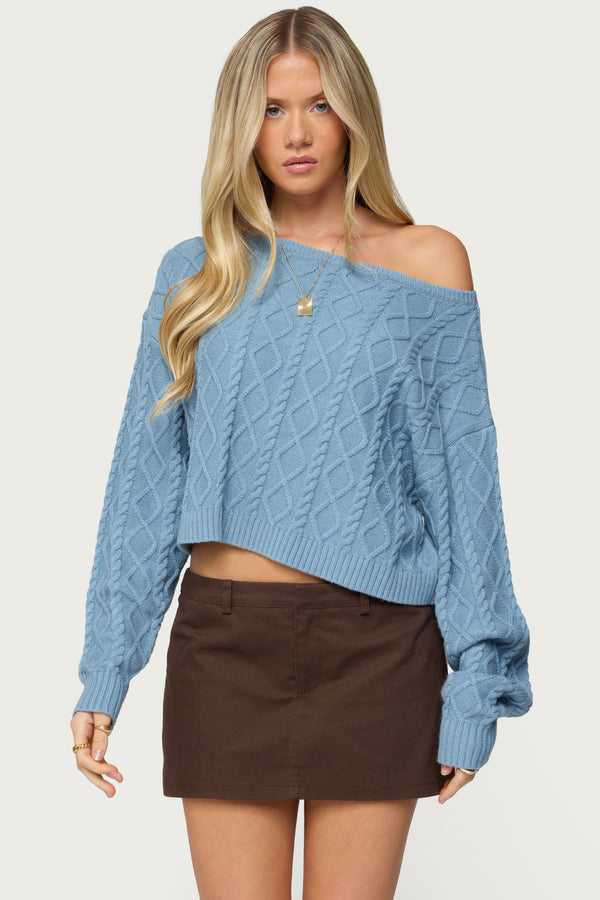 Oversized Off Shoulder Cable Knit Sweater view 1