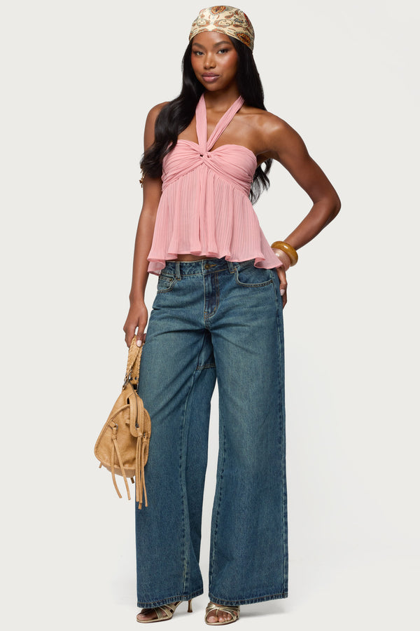 Pleated Chiffon Babydoll Halter Top view 2