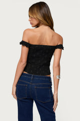 Jordana Ruffle Eyelet Off Shoulder Top