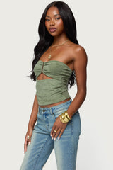 Kalina Cutout Faux Suede Strapless Top