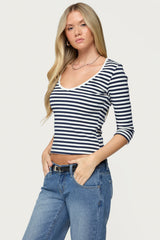 Poppie Striped V Neck Top