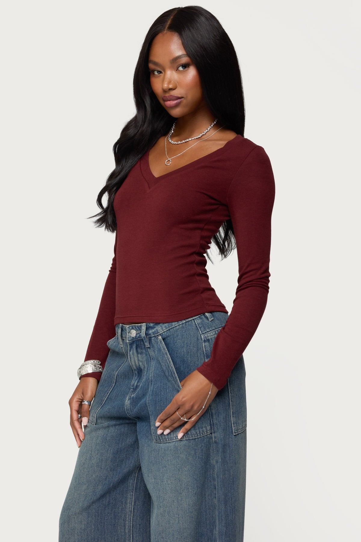 Larna V Neck Ribbed T Shirt