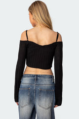 Triangle Hem Off Shoulder Sweater