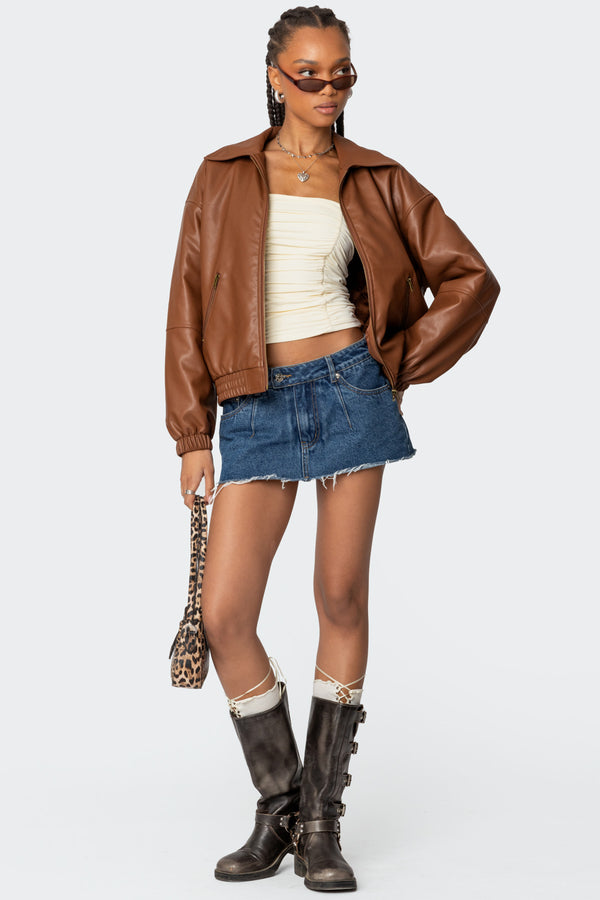Halley Faux Leather Bomber Jacket view 2