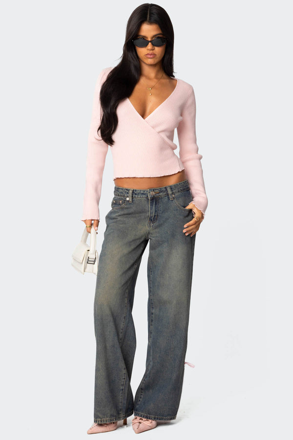 Paden Ribbed Knit Wrap Top view 2