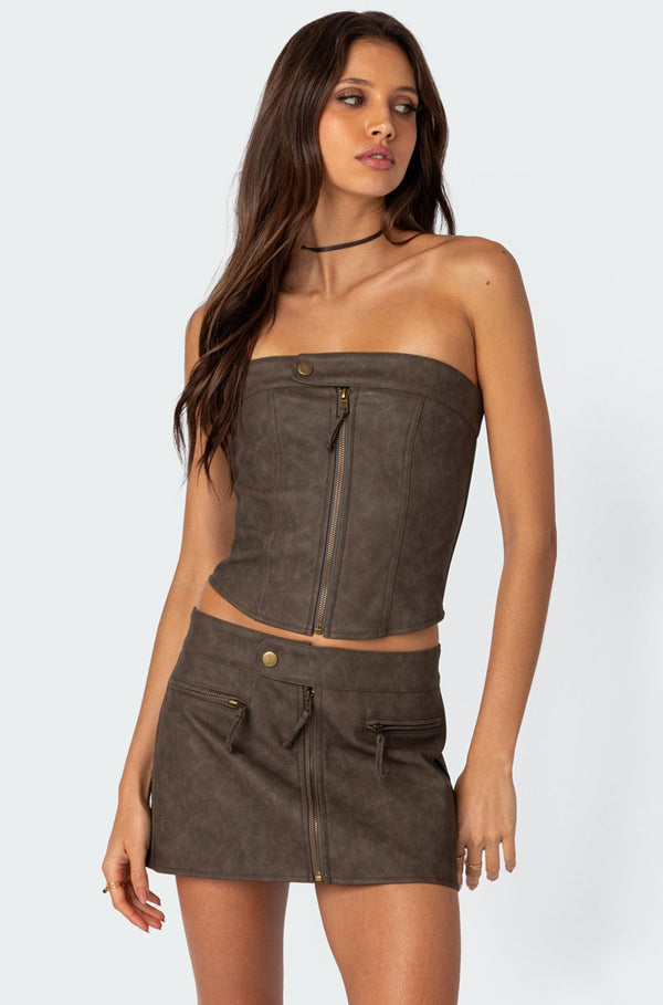 Ziva Faux Leather Lace Up Corset view 1