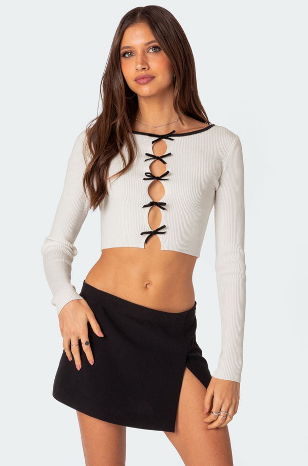Billy Bow Cut Out Ribbed Crop Top view 1