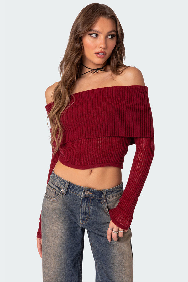 Lili fold over knit top view 1