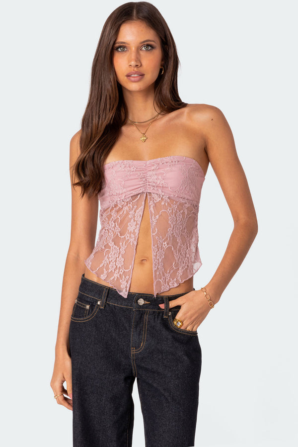 Twilight Sheer Lace Split Front Top view 1