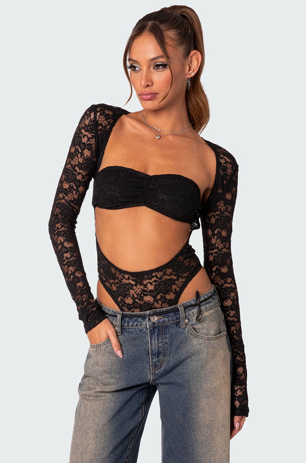 Zoey Sheer Lace Two Piece Bodysuit view 1