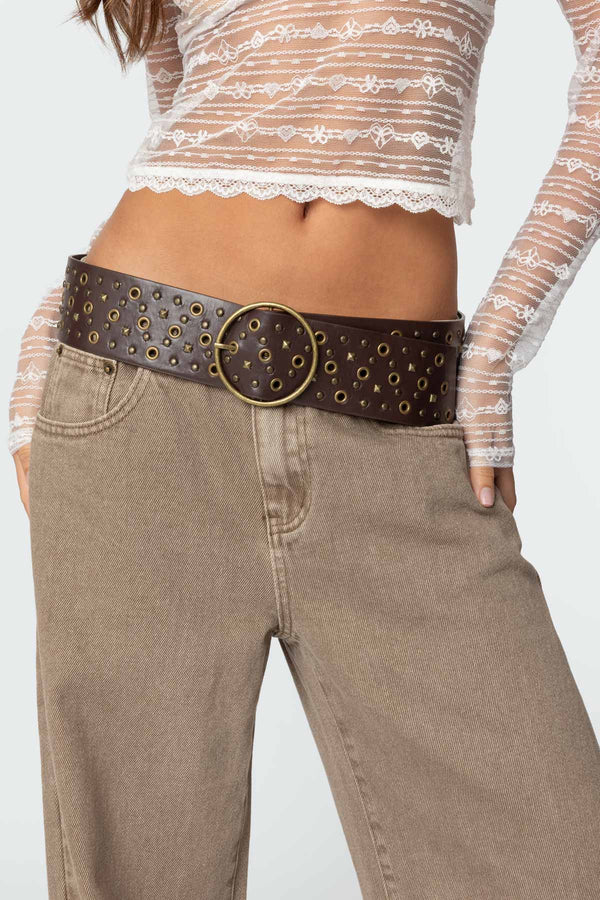 Stud & Grommet Faux Leather Belt view 1