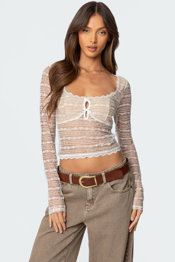 Heart & Bow Sheer Lace Top view 1