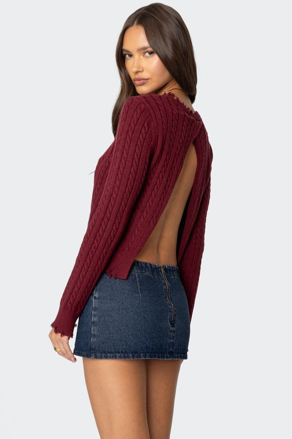 Split Open Back Cable Knit Sweater view 1
