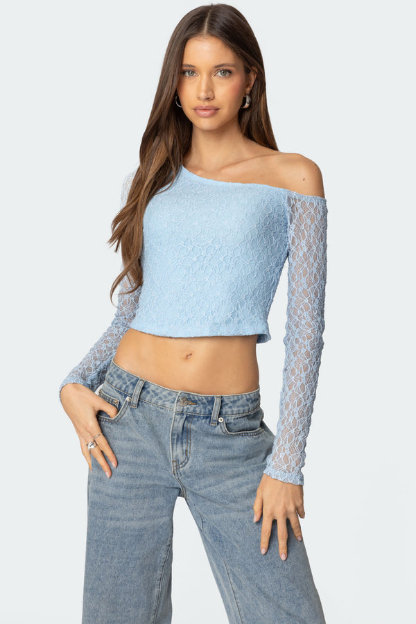 Fabia Asymmetric Textured Lace Top view 1