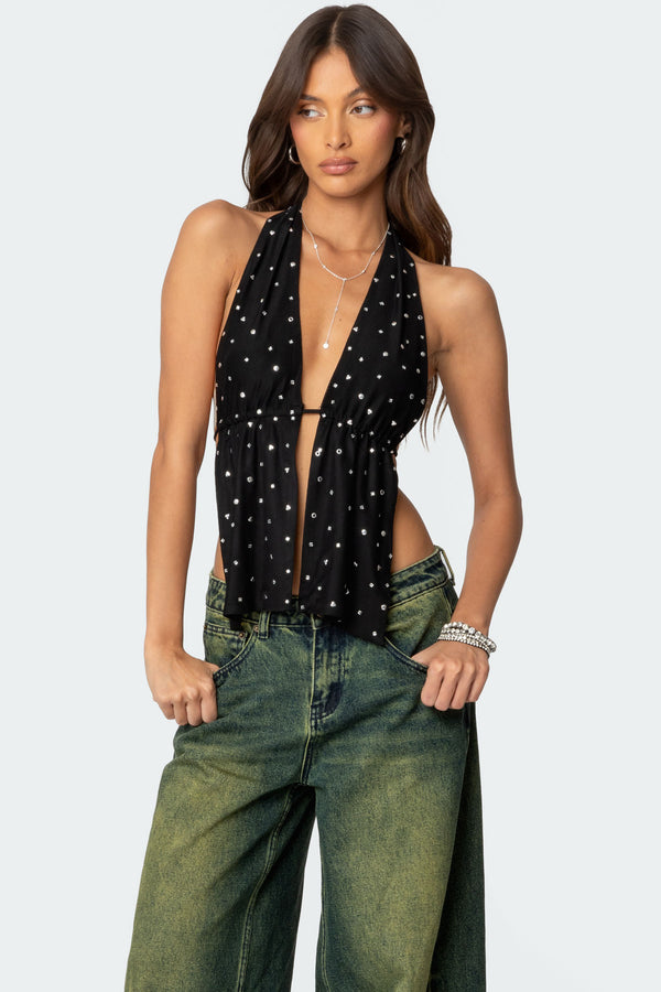 Studded Open Back Halter Top view 1