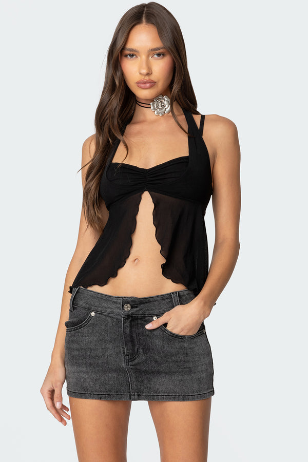 Mesh Split Front Bandeau Halter Top view 1
