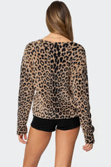 Leopard Printed V Neck Cardigan