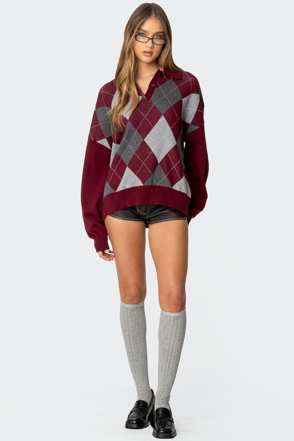Argyle Oversized Polo Sweater view 2