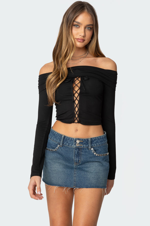 Lace Up Fold Over Top view 1