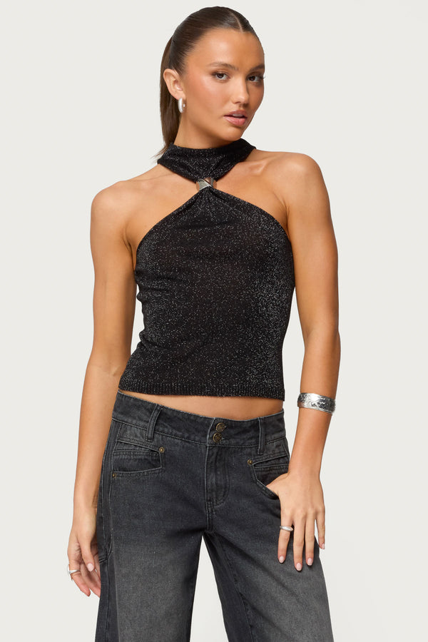 Nalia Gathered Ring Glitter Knit Top view 1