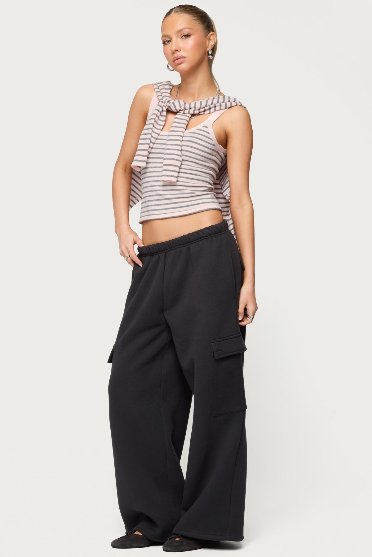 Petite Wide Leg Cargo Sweatpants