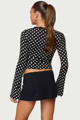 Polka Dot Lacey Plunge Neck Top