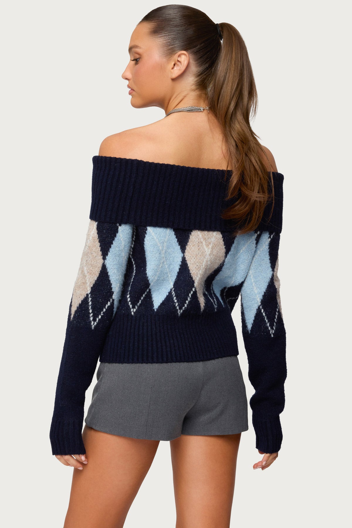 Jakarie Argyle Foldover Sweater