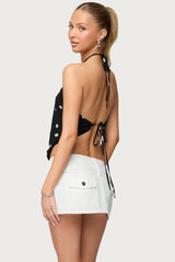 Chiffon Backless Cowl Neck Top