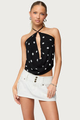Chiffon Backless Cowl Neck Top