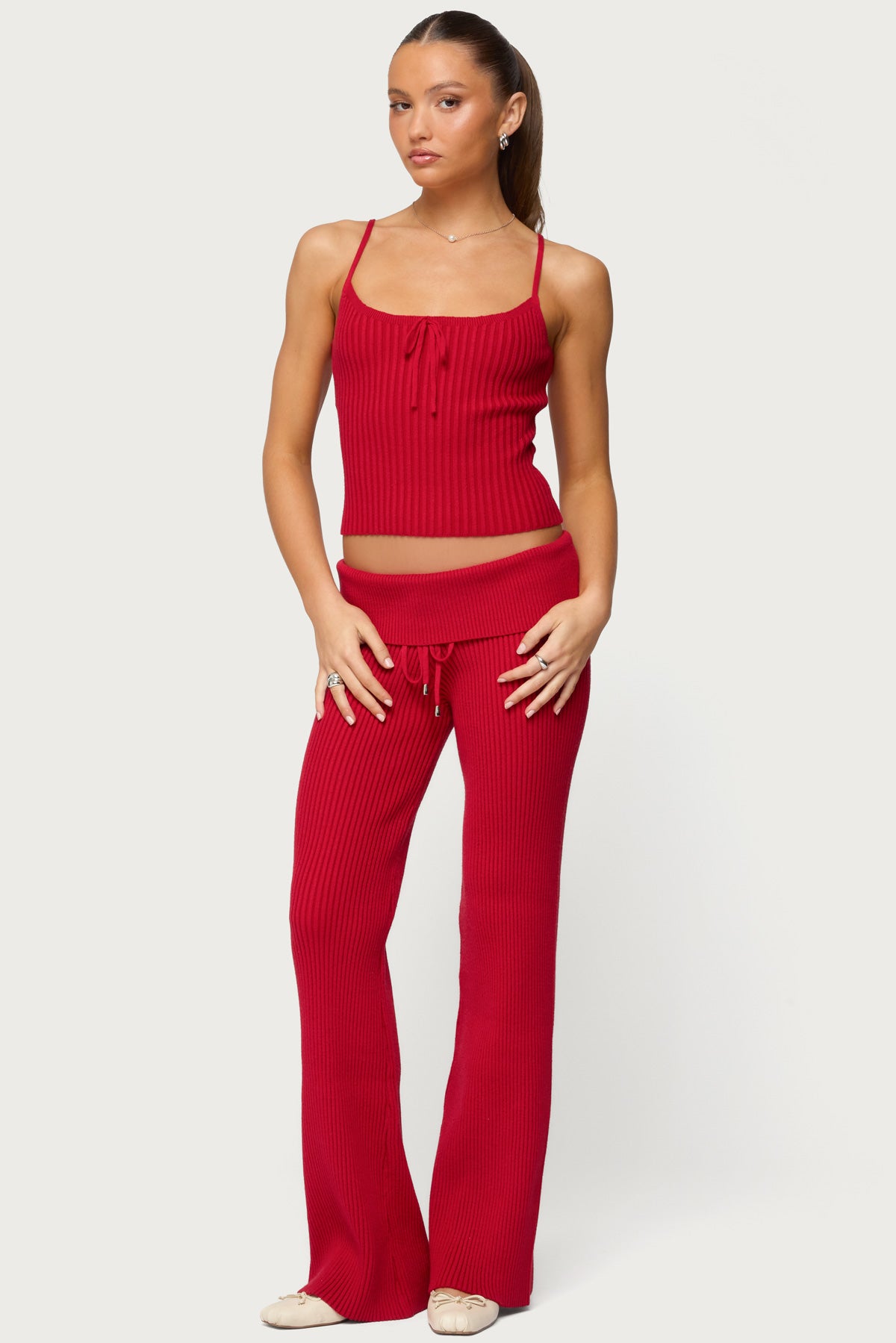 Adannah Foldover Ribbed Knit Pants