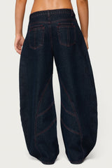 Double Pocket Low Rise Barrel Leg Jeans
