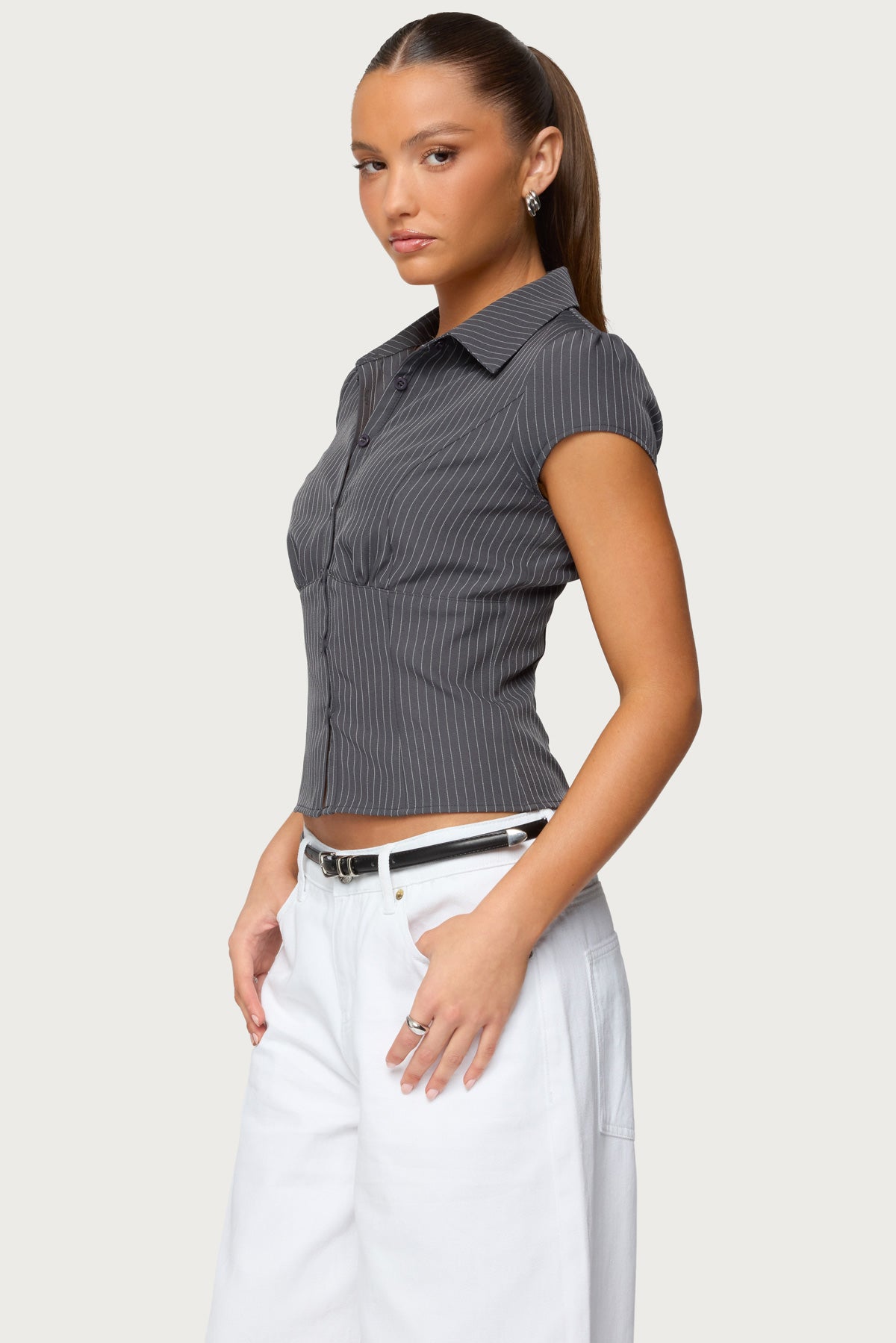 Juney Pinstripe Tailored Button Up Shirt