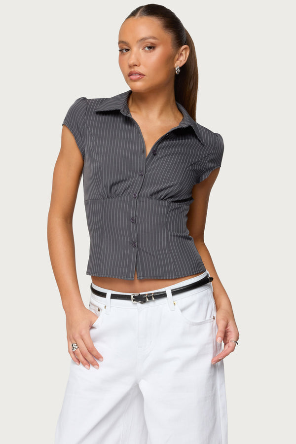 Juney Pinstripe Tailored Button Up Shirt view 1